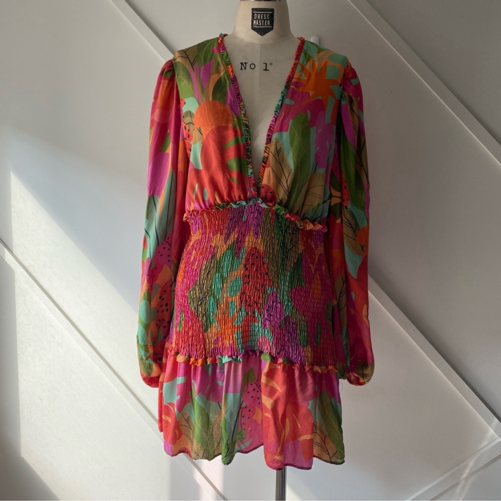 X SOLD X Farm Rio Sweet Forest Long Sleeve Mini Dress - L - Picture 3 of 15
